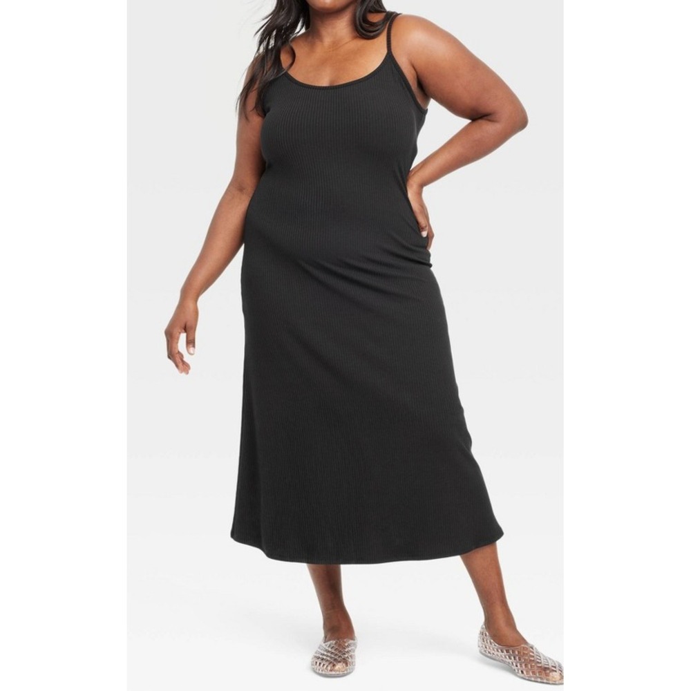 A New Day Dress Womens XXL Black Midi Shift Sleeveless Scoopneck